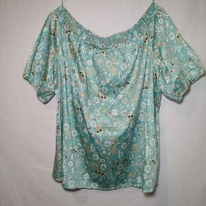 Martha Stewart Size XL‎ Off The Shoulder Blouse Seafoam Green Multicolor NWT!